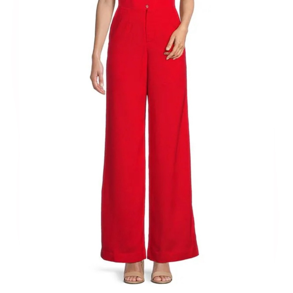 NWT Alex Marie Red Wide-Leg‎ Satin Pants Size 12 Elegant Evening Luxe Bold Chic